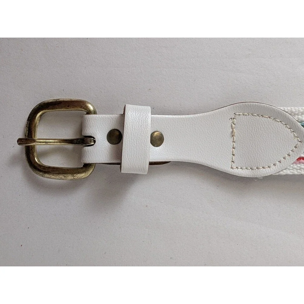 Vintage Womens XS/S Belt Multicolor Striped Boho 80s Adjustable Brass Look